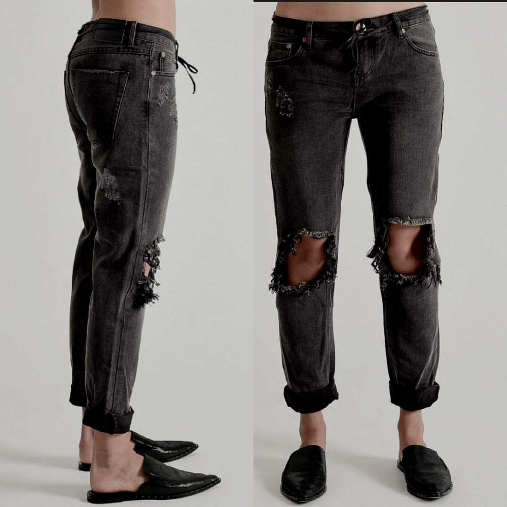 NWT ONE Teaspoon Awesome Baggies Low Waist‎ Tapered Leg Jeans Basalt Black Sz 26